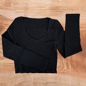 OQQ Round Neck Crop Top, Black - L
